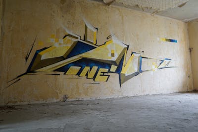 Yellow Stylewriting by TMF and Kan. This Graffiti is located in Germany and was created in 2021. This Graffiti can be described as Stylewriting, Abandoned and Futuristic.