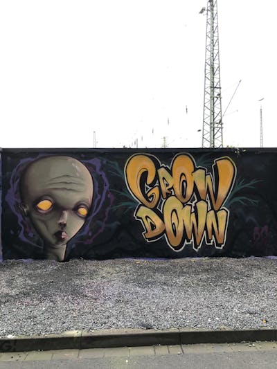 Colorful and Orange Stylewriting by Grow Down. This Graffiti is located in Dortmund, Germany and was created in 2022. This Graffiti can be described as Stylewriting and Characters.