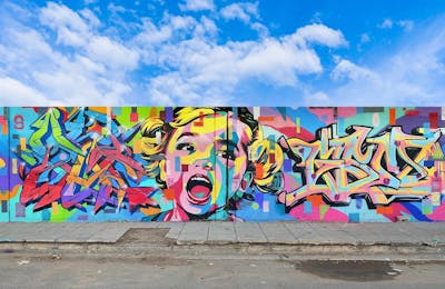 Colorful Stylewriting by bzks, Spant and GISMO. This Graffiti is located in Thessaloniki, Greece and was created in 2023. This Graffiti can be described as Stylewriting, Characters and Wall of Fame.