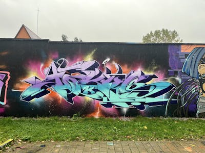 Cyan and Violet Stylewriting by FOKUS.81. This Graffiti is located in Fürth, Germany and was created in 2022. This Graffiti can be described as Stylewriting and Wall of Fame.