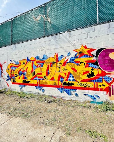 Yellow and Red and Light Blue Stylewriting by MOI. This Graffiti is located in NEW YORK CITY, United States and was created in 2023.