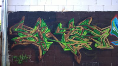 Brown and Green Stylewriting by Sainter. This Graffiti is located in Piestany, Slovakia and was created in 2016.