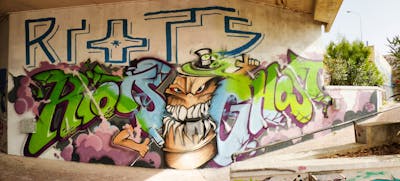Colorful Stylewriting by Riots and Ghost. This Graffiti is located in Malta and was created in 2013. This Graffiti can be described as Stylewriting and Characters.