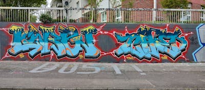 Light Blue and Red Stylewriting by CHE and Loren. This Graffiti is located in Köln, Germany and was created in 2023. This Graffiti can be described as Stylewriting and Wall of Fame.