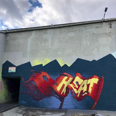 Red and Blue Streetart by Fat Heat. This Graffiti is located in Budapest, Hungary and was created in 2019. This Graffiti can be described as Streetart, Abandoned and Characters.