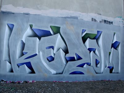 Grey and Violet Stylewriting by Kezam. This Graffiti is located in Melbourne, Australia and was created in 2023. This Graffiti can be described as Stylewriting, 3D and Streetart.