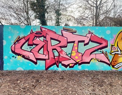 Coralle and Cyan Stylewriting by Curt. This Graffiti is located in Regensburg, Germany and was created in 2024.