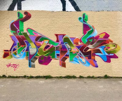 Colorful Stylewriting by Heny and Alfa crew. This Graffiti is located in Leuven, Belgium and was created in 2022. This Graffiti can be described as Stylewriting and Wall of Fame.