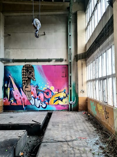 Coralle and Light Blue and Colorful Stylewriting by Gosp and momo. This Graffiti is located in Germany and was created in 2023. This Graffiti can be described as Stylewriting, Abandoned and Characters.