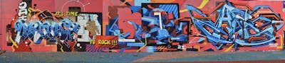 Blue and Red and Yellow Stylewriting by Uroki, Neist and Chips. This Graffiti is located in London, United Kingdom and was created in 2020. This Graffiti can be described as Stylewriting, Wall of Fame and Characters.