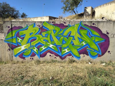 Light Green and Violet and Blue Stylewriting by Baron. This Graffiti is located in Athens, Greece and was created in 2022. This Graffiti can be described as Stylewriting and Abandoned.