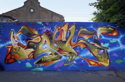 Blue and Colorful Stylewriting by Fork Imre. This Graffiti is located in Budapest, Hungary and was created in 2019.