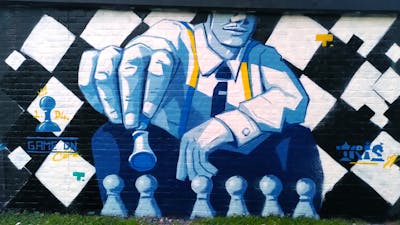 Light Blue and White Characters by Tris. This Graffiti is located in Crewe, United Kingdom and was created in 2022. This Graffiti can be described as Characters, Murals and Streetart.