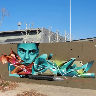 Cyan and Red Stylewriting by Zurik. This Graffiti is located in Barcelona, Spain and was created in 2022. This Graffiti can be described as Stylewriting, Characters and Futuristic.
