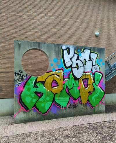 Colorful Stylewriting by HAMPI and PBC. This Graffiti is located in MÜNSTER, Germany and was created in 2022. This Graffiti can be described as Stylewriting and Wall of Fame.