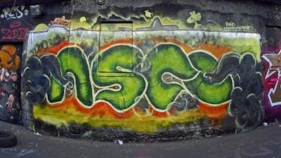 Light Green and Colorful Stylewriting by Asco. This Graffiti is located in Leipzig, Germany and was created in 2019. This Graffiti can be described as Stylewriting and Wall of Fame.