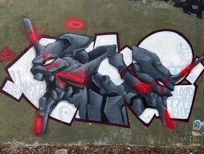 Grey and White and Red Stylewriting by El CHICHO. This Graffiti is located in CDMX, Mexico and was created in 2023. This Graffiti can be described as Stylewriting and Characters.