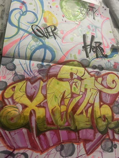 Colorful and Yellow Blackbook by XQIZIT. This Graffiti is located in Jamaica Queens NY, United States and was created in 2023. This Graffiti can be described as Blackbook.