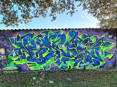 Light Green and Light Blue and Colorful Stylewriting by Biwsone. This Graffiti is located in madrid, Spain and was created in 2023.