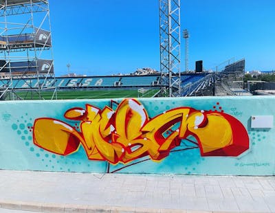 Orange and Colorful Stylewriting by Jibo and MDS. This Graffiti is located in Ibiza, Spain and was created in 2022.