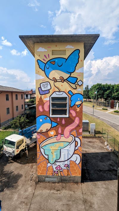 Colorful Characters by Octofly Art. This Graffiti is located in Calcinate, Italy and was created in 2023. This Graffiti can be described as Characters, Streetart and Murals.