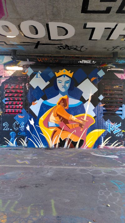 Blue and Orange Characters by Tris. This Graffiti is located in Crewe, United Kingdom and was created in 2022. This Graffiti can be described as Characters and Streetart.