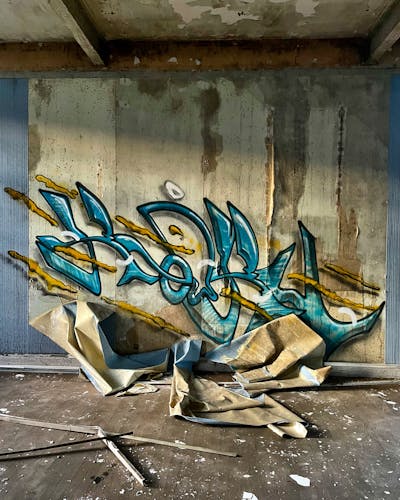 Cyan and Beige Stylewriting by Ketru. This Graffiti is located in France and was created in 2024. This Graffiti can be described as Stylewriting and Abandoned.