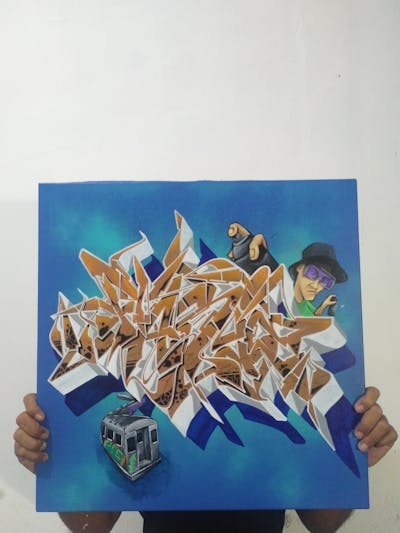 Light Blue and Brown and White Canvas by fasthirteen. This Graffiti is located in Jakarta, Indonesia and was created in 2023. This Graffiti can be described as Canvas.