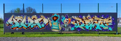 Colorful Stylewriting by HAMPI and BISTE. This Graffiti is located in Nordwalde, Germany and was created in 2022. This Graffiti can be described as Stylewriting, Characters and Wall of Fame.