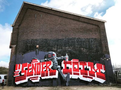 Red and Colorful Murals by Janisdeman and zender. This Graffiti is located in Rotterdam, Netherlands and was created in 2021. This Graffiti can be described as Murals, Characters and Stylewriting.