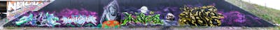 Colorful Stylewriting by kram, Posa, shmri, jary, Nuke, TMF, Tose, Pone Soc, K2M and Bia. This Graffiti is located in Leipzig, Germany and was created in 2020. This Graffiti can be described as Stylewriting and Wall of Fame.