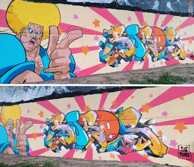 Colorful and Coralle Stylewriting by SJROB. This Graffiti is located in madrid, Spain and was created in 2023. This Graffiti can be described as Stylewriting and Characters.