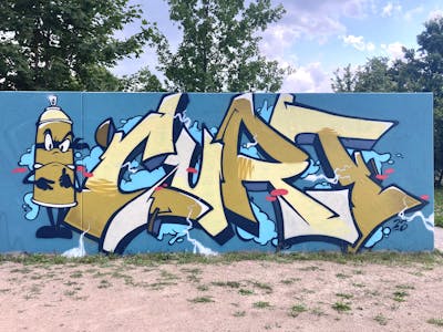 Beige and Blue and Light Blue Stylewriting by Curt. This Graffiti is located in Regensburg, Germany and was created in 2023. This Graffiti can be described as Stylewriting, Characters and Wall of Fame.