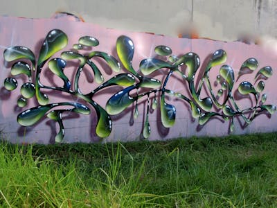 Black and Green Stylewriting by Kezam. This Graffiti is located in Auckland, New Zealand and was created in 2022. This Graffiti can be described as Stylewriting and 3D.