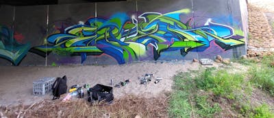 Blue and Light Green Stylewriting by TexR. This Graffiti is located in Perth, Australia and was created in 2022.