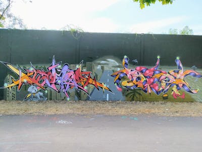 Colorful Stylewriting by Dipa and KESOM.030. This Graffiti is located in Darmstadt / Lincoln Jam, Germany and was created in 2023.