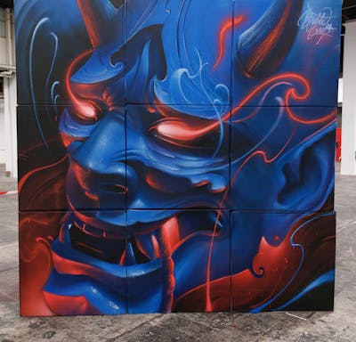 Blue and Red Characters by Bublegum. This Graffiti is located in Barcelona, Spain and was created in 2021. This Graffiti can be described as Characters and Canvas.