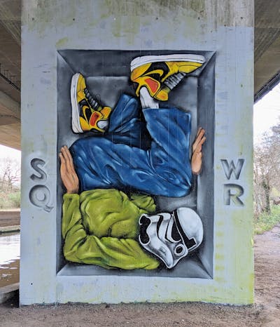 Colorful and Grey Characters by SQWR. This Graffiti is located in United Kingdom and was created in 2024. This Graffiti can be described as Characters and Streetart.