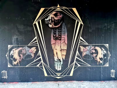 Black and Gold Characters by Gosp. This Graffiti is located in Germany and was created in 2023. This Graffiti can be described as Characters, Streetart, Murals and Wall of Fame.