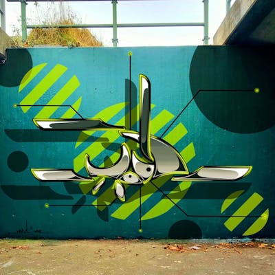 Cyan and Light Green and Grey Digital Works by Modi. This Graffiti is located in Germany and was created in 2023.