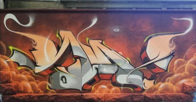 Grey and Orange Stylewriting by Roweo and mtl crew. This Graffiti is located in Jena (lommerweg), Germany and was created in 2022. This Graffiti can be described as Stylewriting and Wall of Fame.