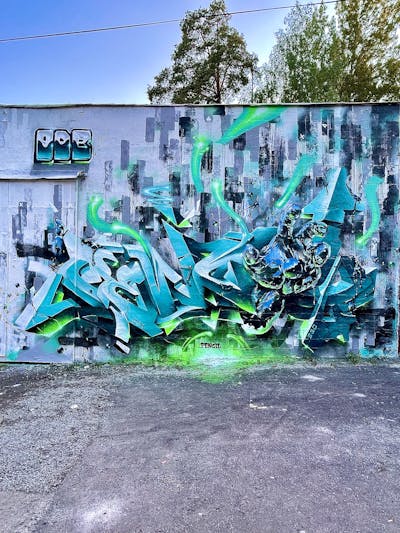 Cyan and Grey Stylewriting by Pencil. This Graffiti is located in Stockholm, Sweden and was created in 2022. This Graffiti can be described as Stylewriting, Characters and 3D.