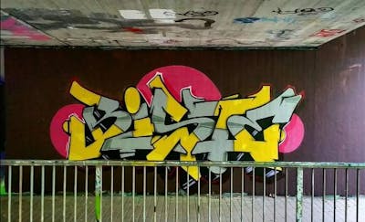 Yellow and Grey Stylewriting by BISTE. This Graffiti is located in MÜNSTER, Germany and was created in 2020.