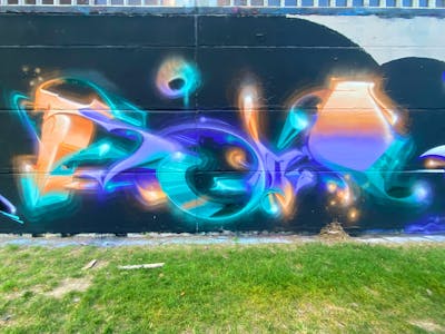 Orange and Violet and Cyan Characters by Graff.Funk, Rambo87 and Rambo. This Graffiti is located in Leipzig, Germany and was created in 2023. This Graffiti can be described as Characters, Murals and Stylewriting.