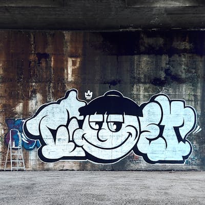 Black and White Stylewriting by Cimet. This Graffiti is located in Zagreb, Croatia and was created in 2023. This Graffiti can be described as Stylewriting, Characters, Throw Up and Abandoned.