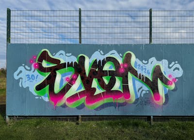 Colorful and Light Green Stylewriting by HAMPI and SVEN. This Graffiti is located in MÜNSTER, Germany and was created in 2024. This Graffiti can be described as Stylewriting and Wall of Fame.