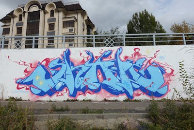 Light Blue and Coralle Stylewriting by S.KAPE289 and Skape289. This Graffiti is located in Astana, Kazakhstan and was created in 2021.