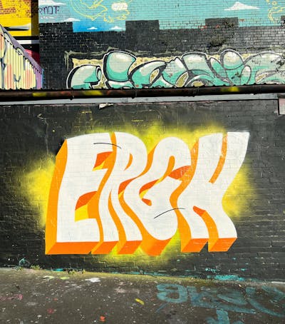 Orange and White Stylewriting by ERGH. This Graffiti is located in Newcastle, United Kingdom and was created in 2022. This Graffiti can be described as Stylewriting and Wall of Fame.