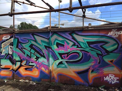 Colorful Stylewriting by Moosem135. This Graffiti is located in Milan, Italy and was created in 2016. This Graffiti can be described as Stylewriting and Wall of Fame.