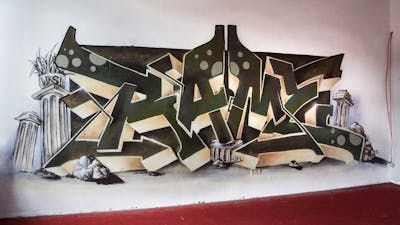 Beige and Green Stylewriting by RAME. This Graffiti is located in MÜNSTER, Germany and was created in 2023. This Graffiti can be described as Stylewriting and Characters.